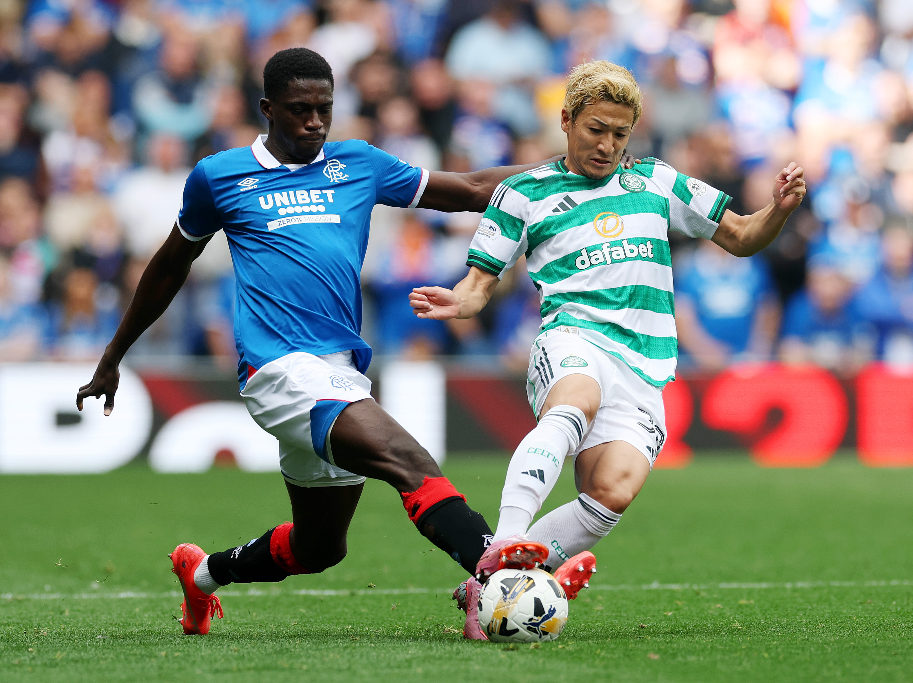 Celtic forward Daizen Maeda in action against Rangers