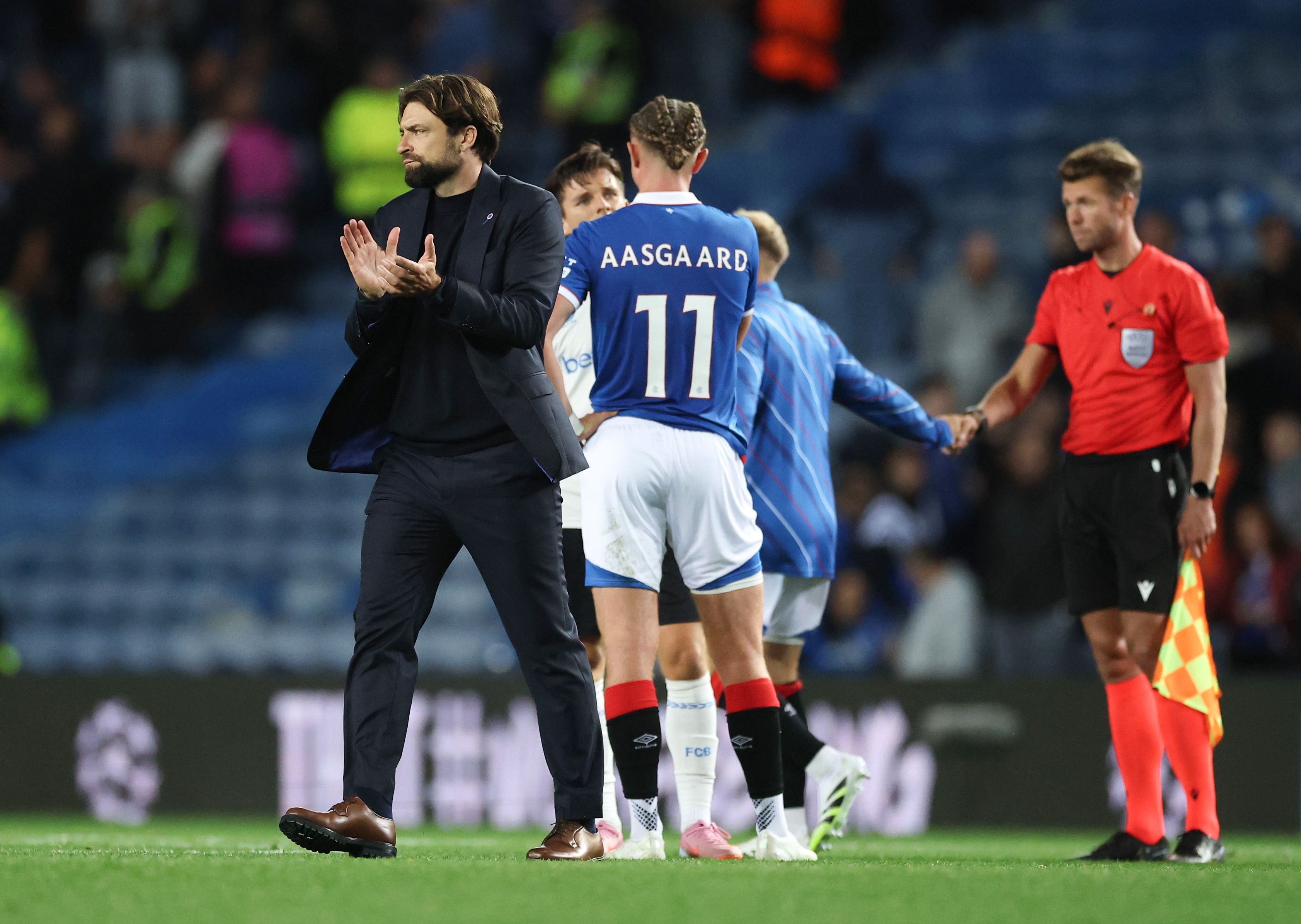 Rangers boss Russell Martin with Aasgaard