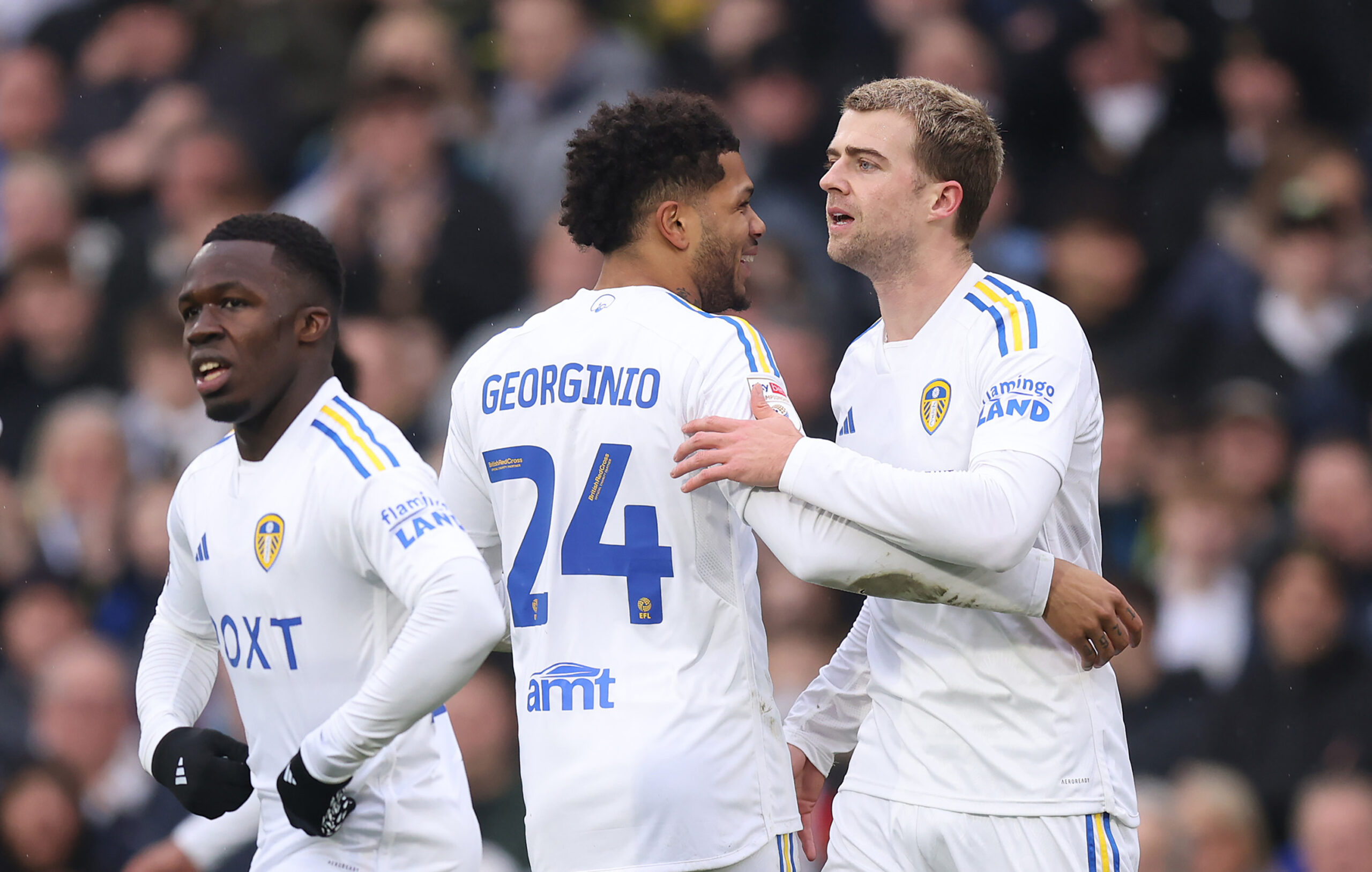 Celtic target Bamford celebrates a goal for Leeds United