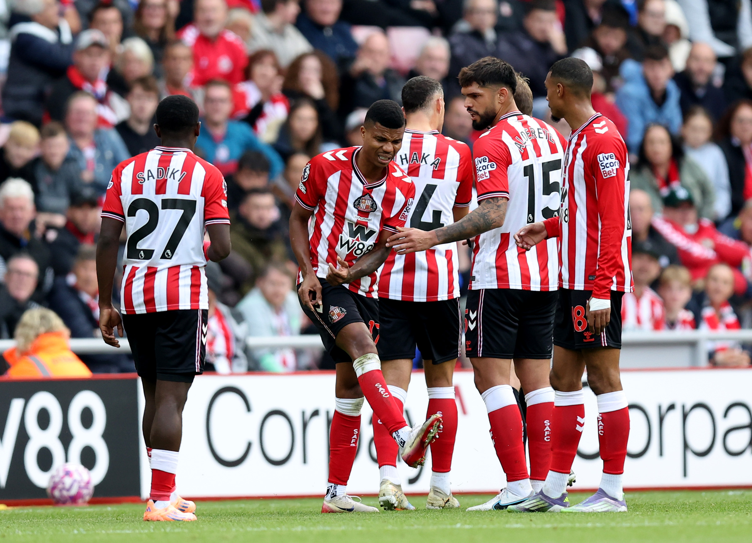 Sunderland defender Reinildo receives a marching order