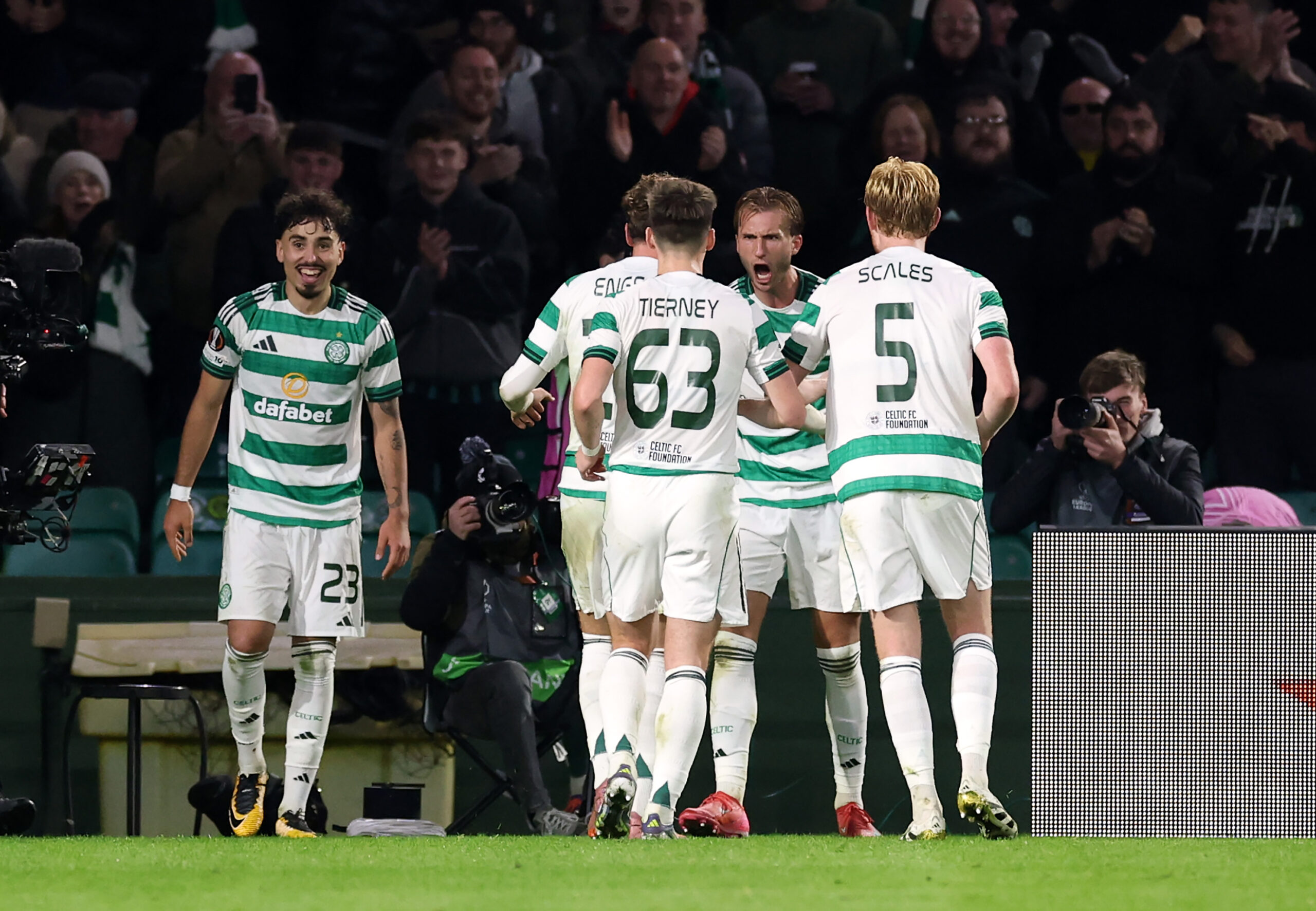 Celtic star Nygren celebrates his goal against Sturm Graz