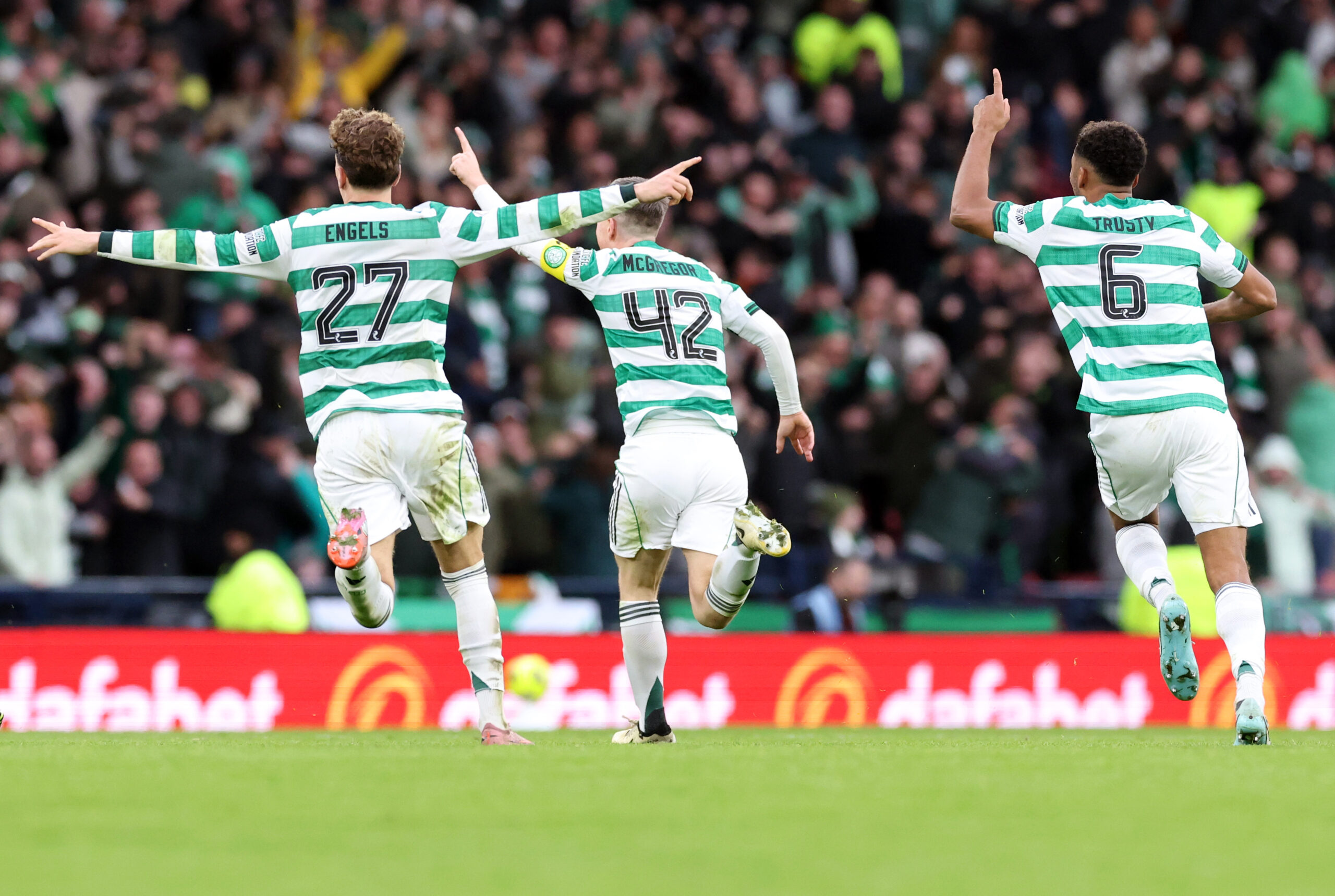 Celtic skipper McGregor celebrates his goal against Rangers