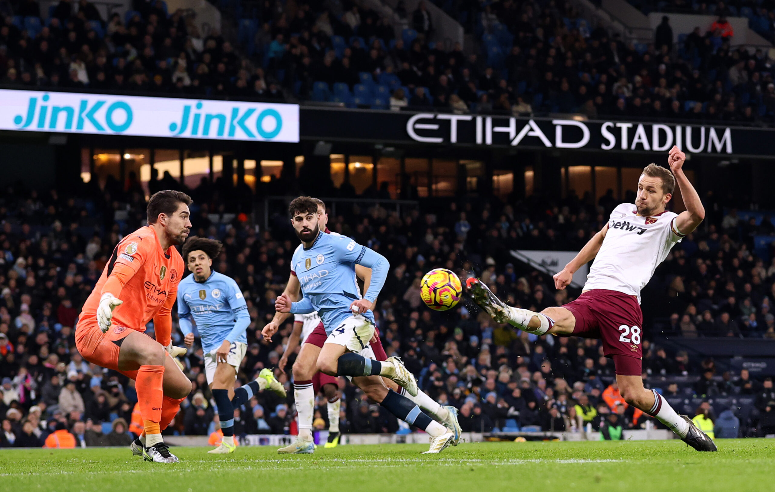 Manchester City custodian Ortega in action against West Ham United