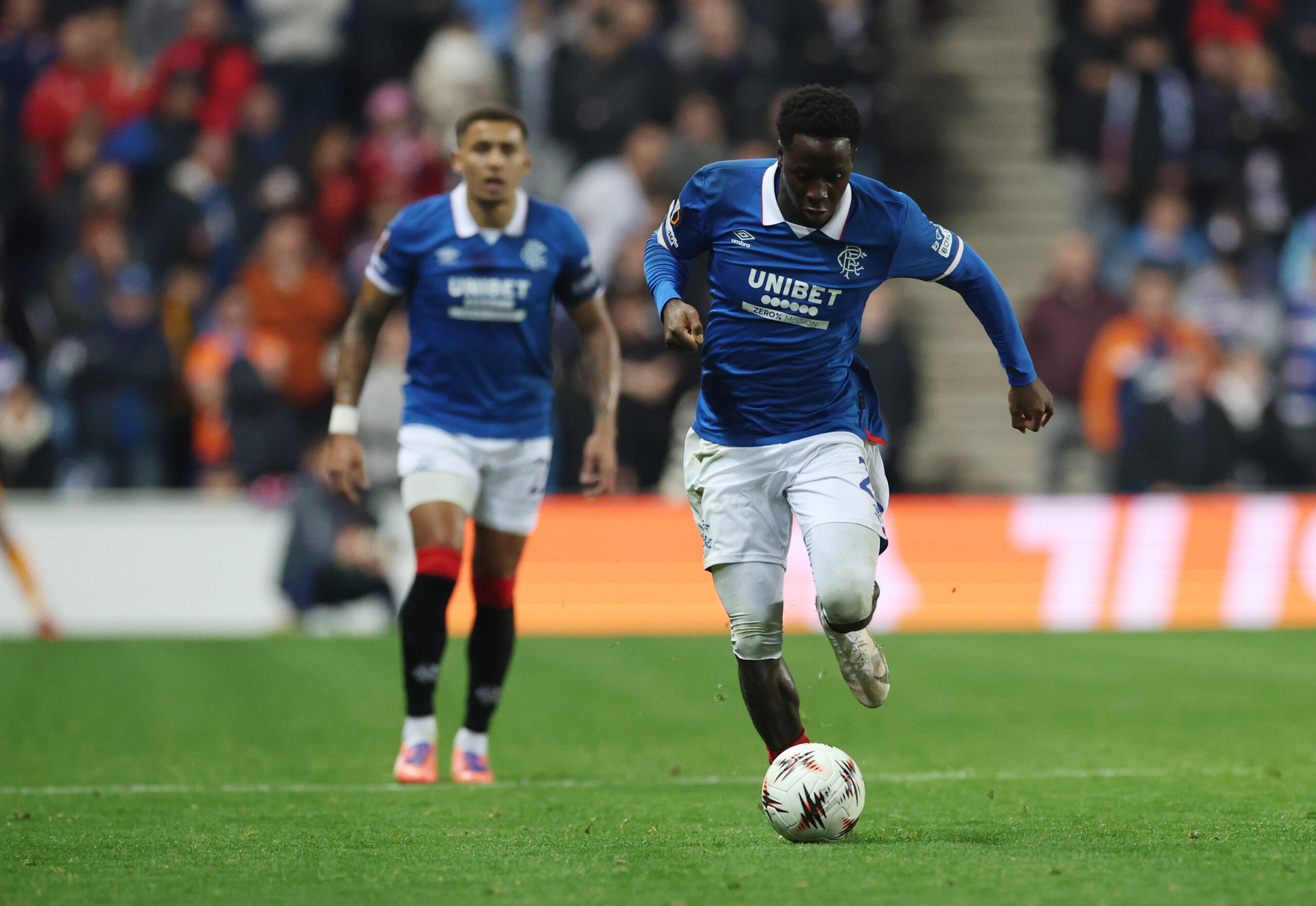 Rangers winger Gassama in action against Roma