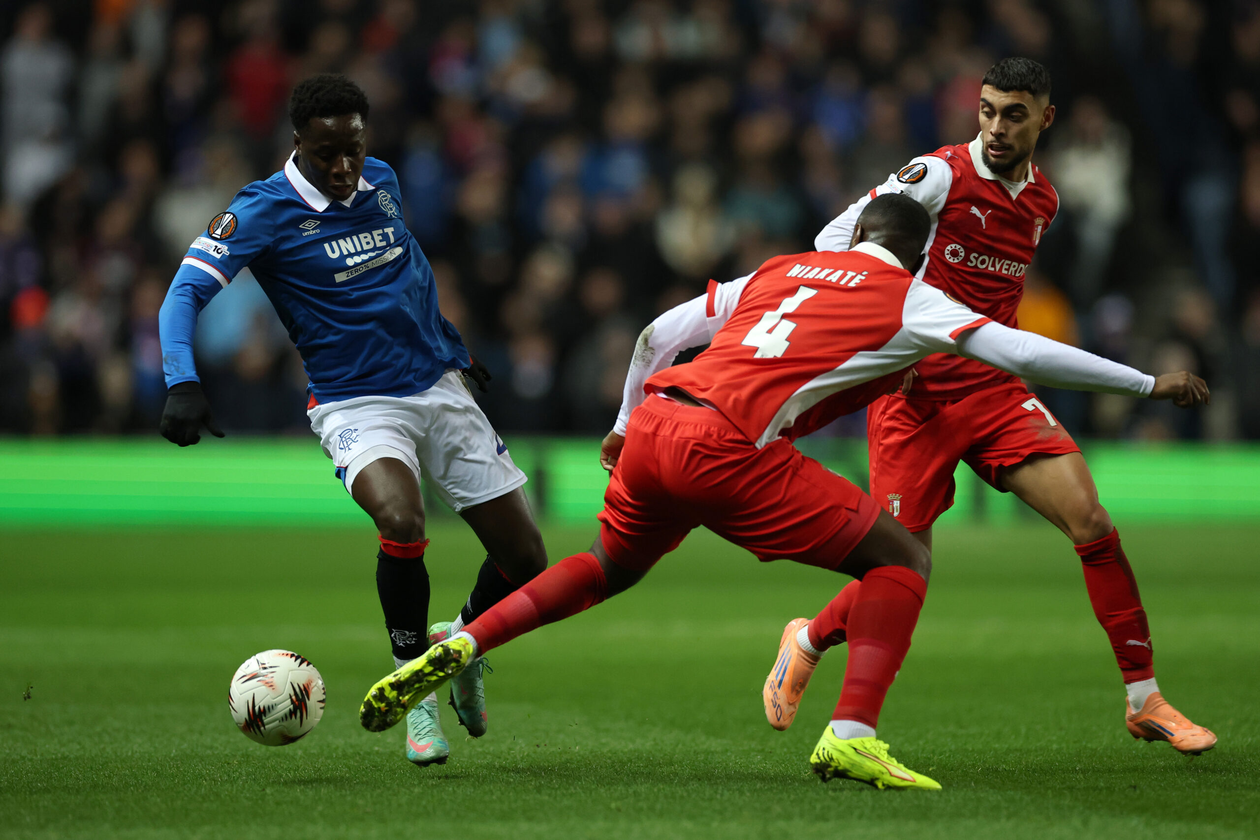 Rangers winger Gassama in action against Braga