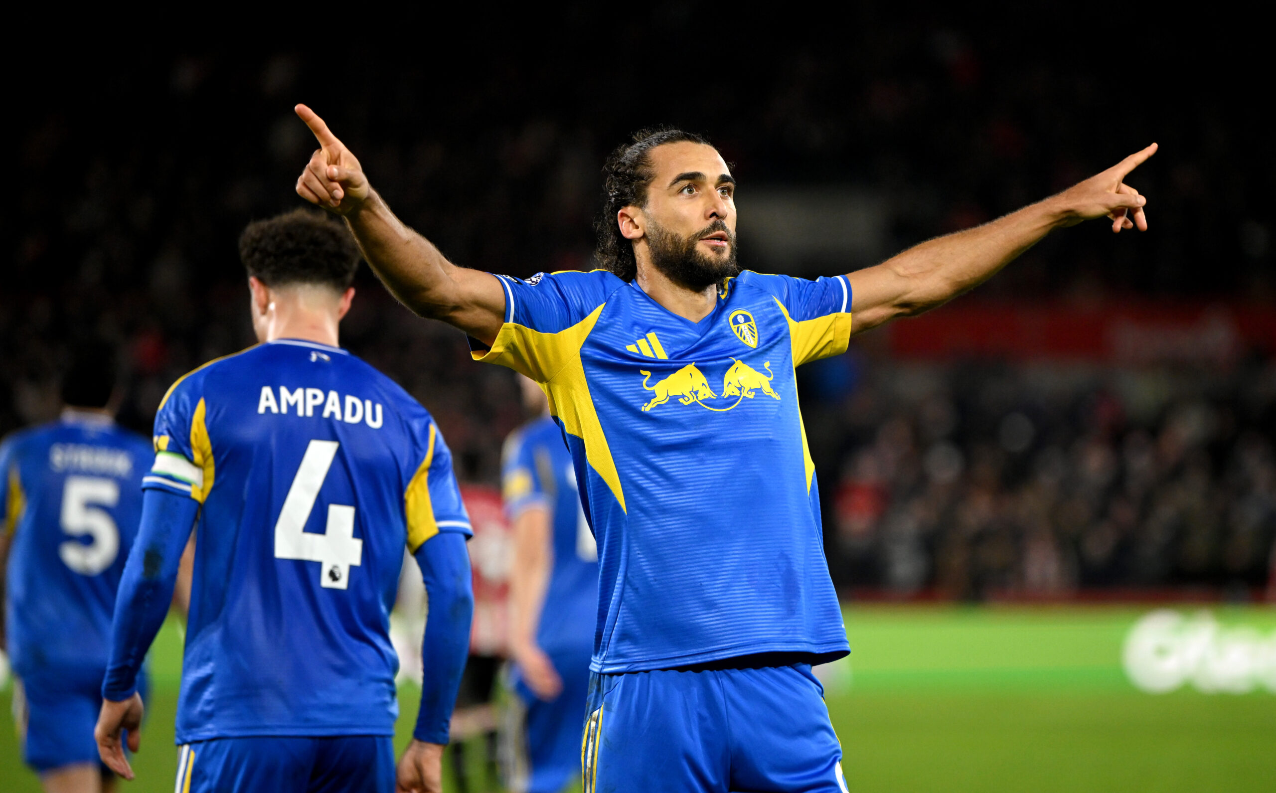 Leeds United forward Calvert-Lewin celebrates his goal against Brentford