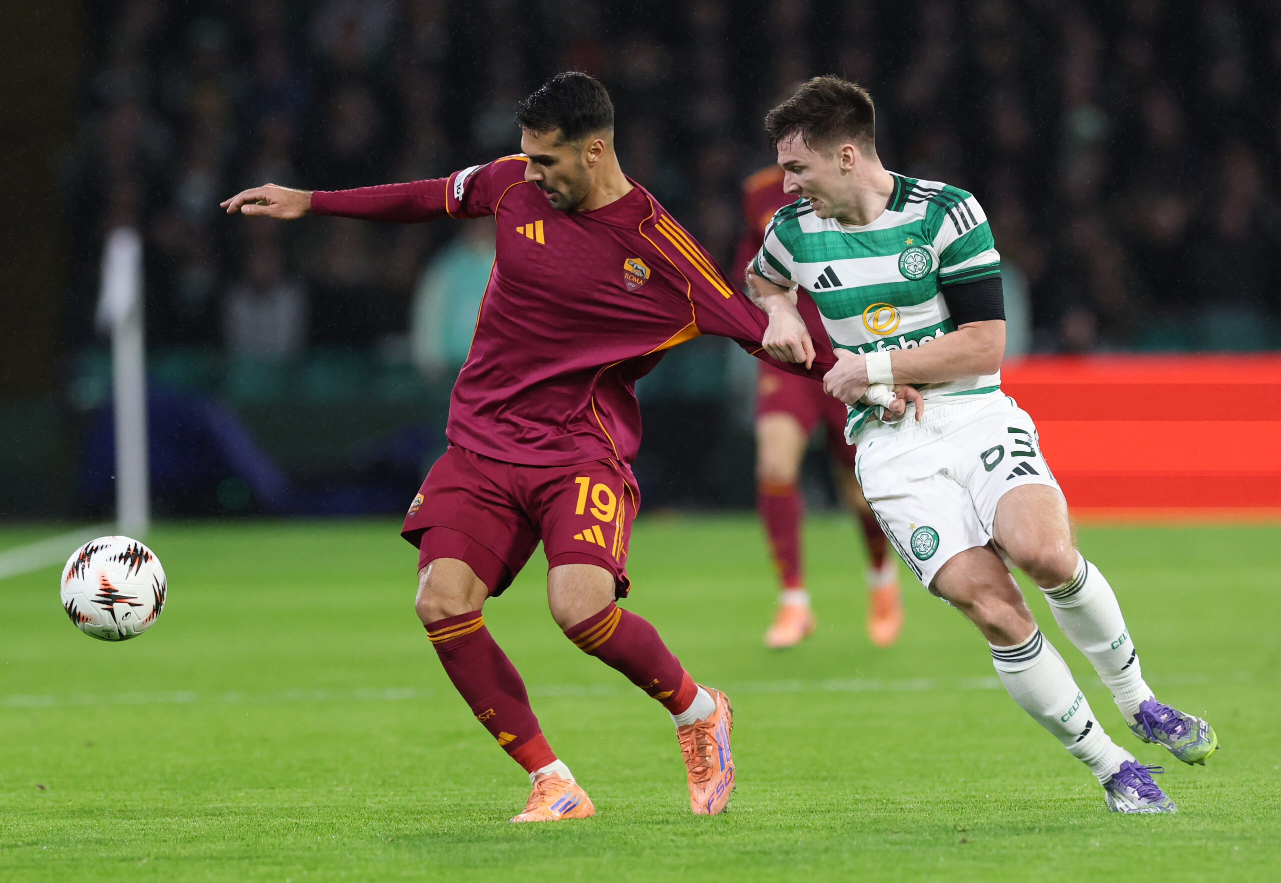 Celtic defender Tierney in action against Roma