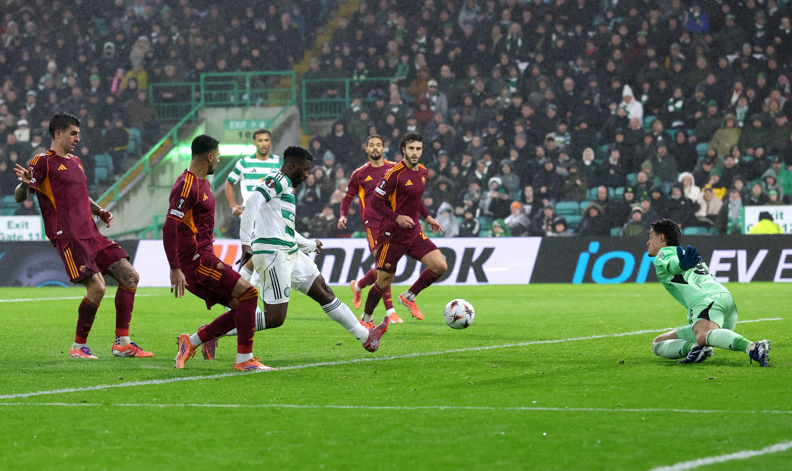 Celtic striker Iheanacho in action against Roma