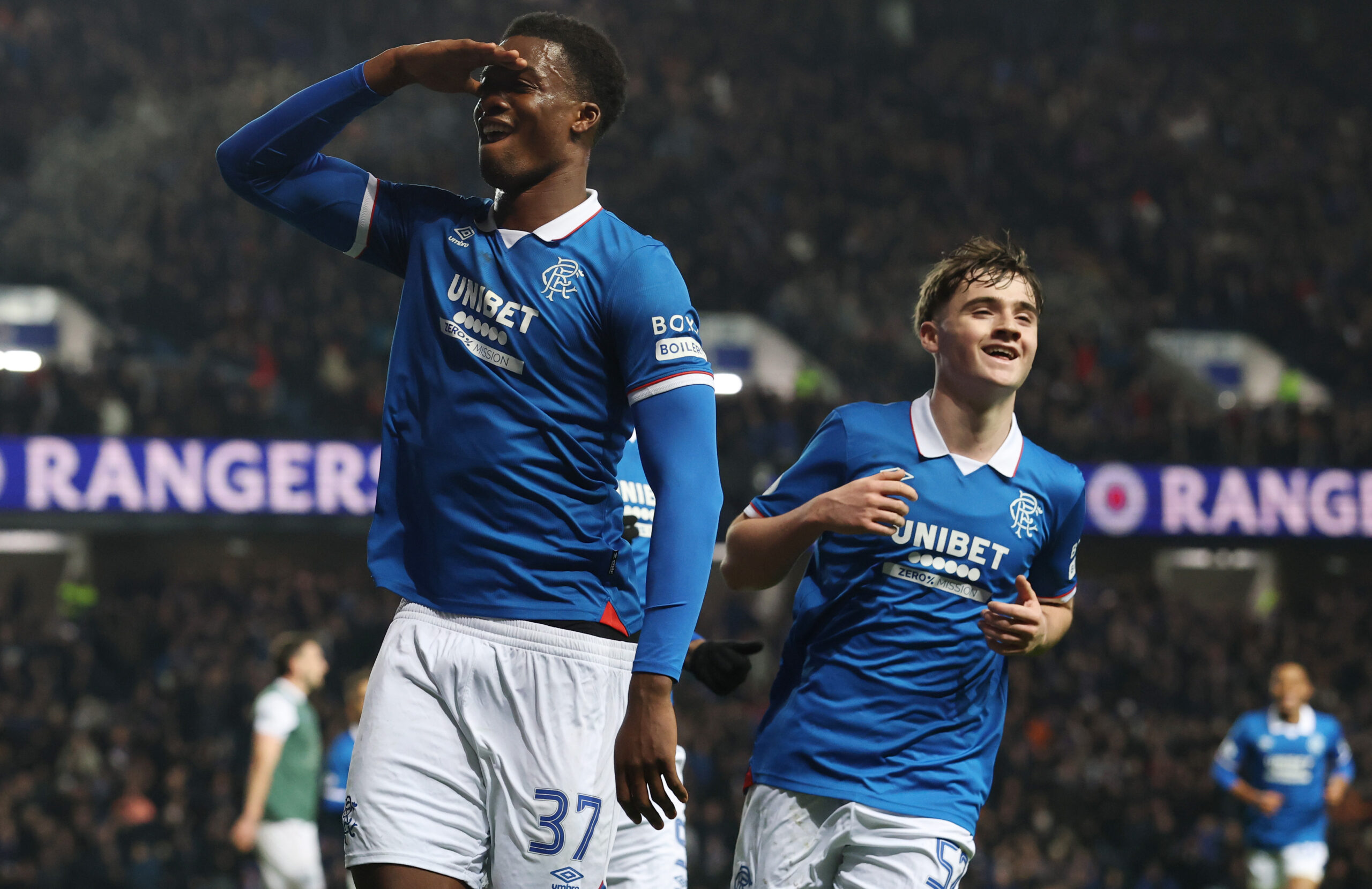 Rangers defender Fernandez celebrates his goal against Hibernian