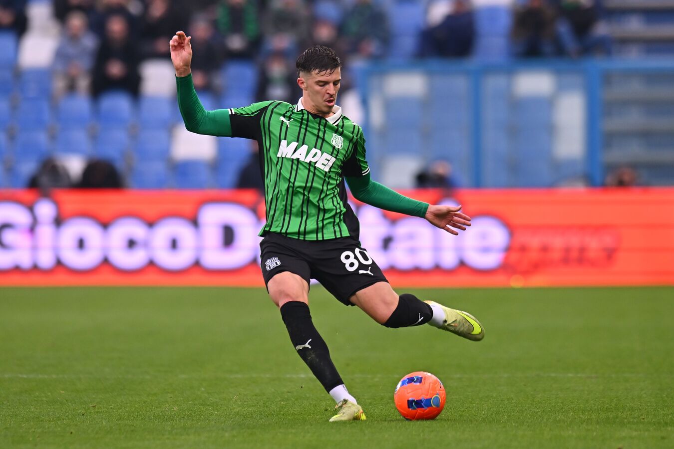 Aston Villa transfer target Tarik Muharemovic playing for Sassuolo.