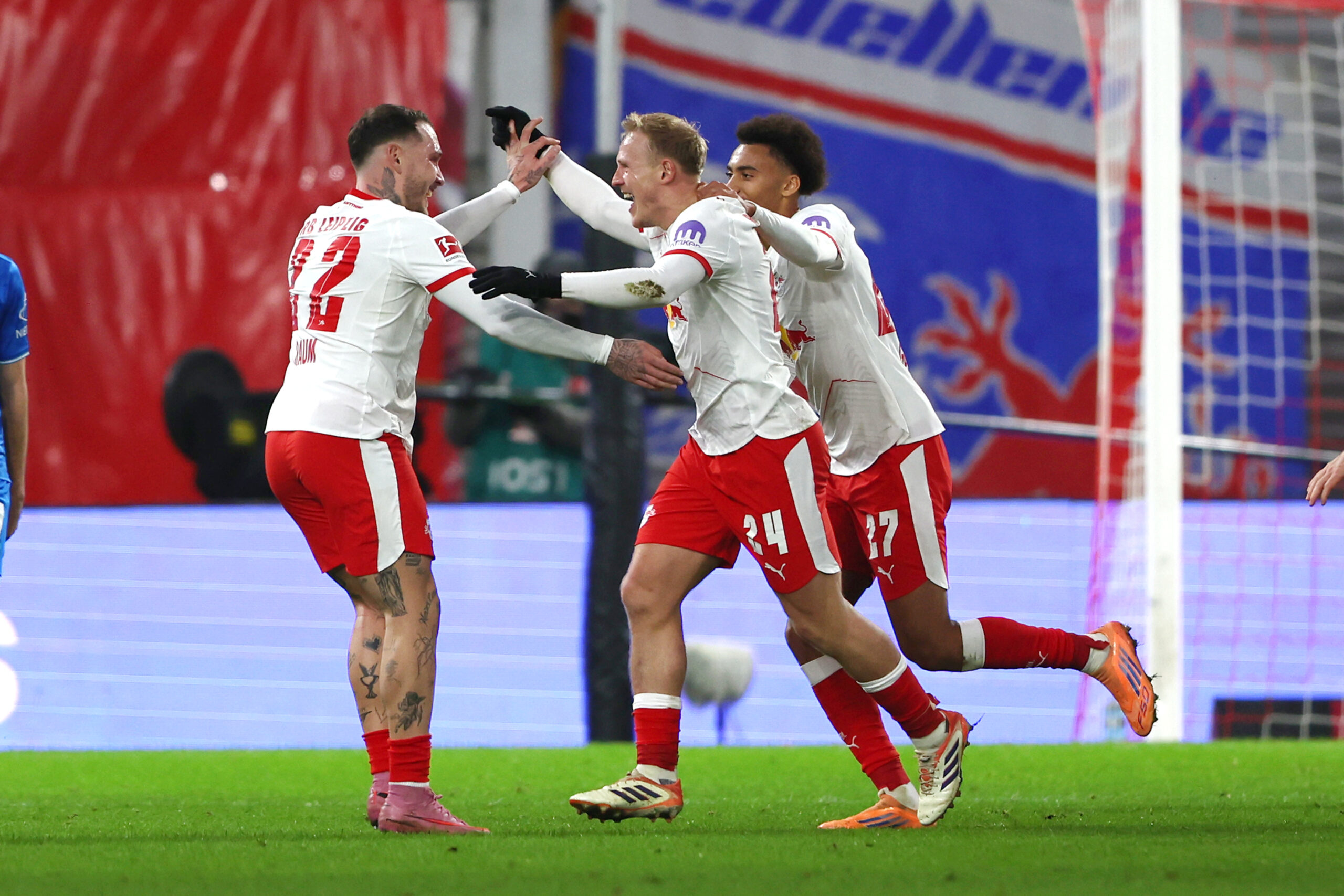 Celtic target Schlager celebrates his goal for Leipzig