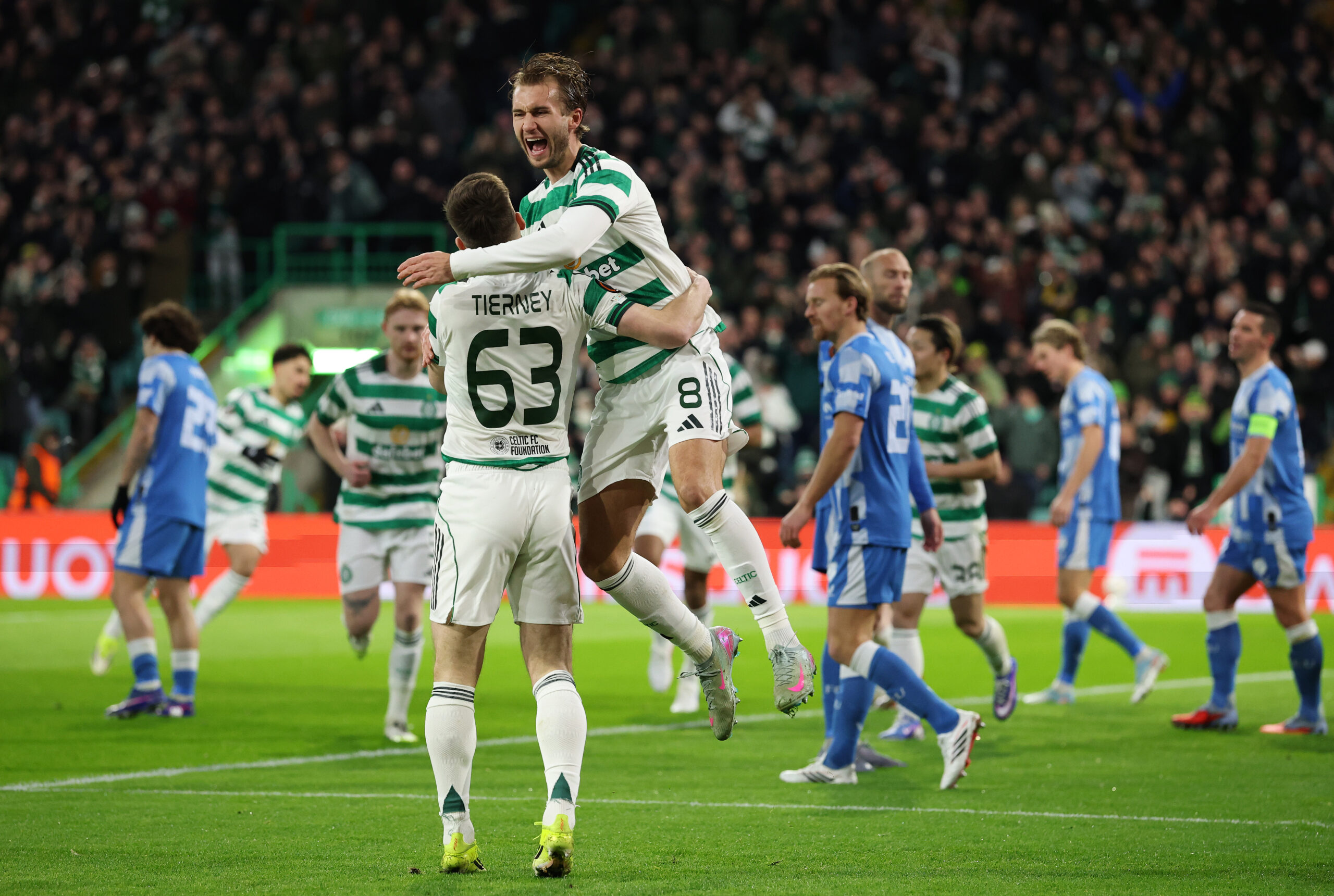 Celtic midfielder Nygren celebrates his goal against Utrecht