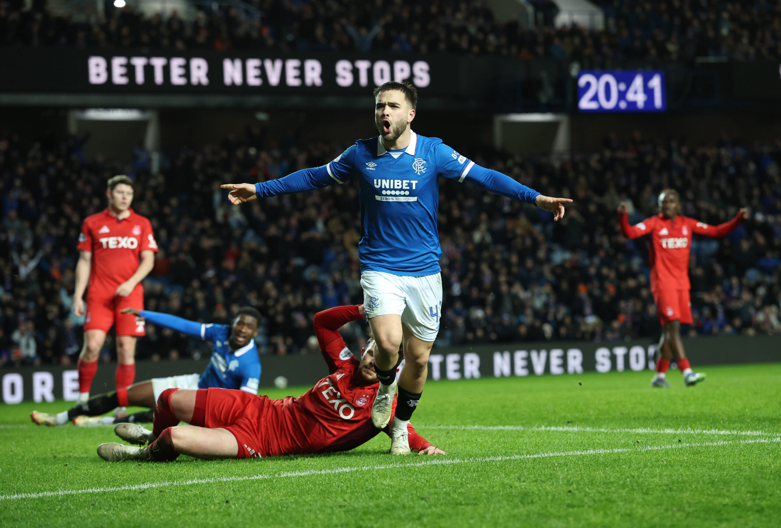 Rangers midfielder Raskin celebrates his goal against Aberdeen