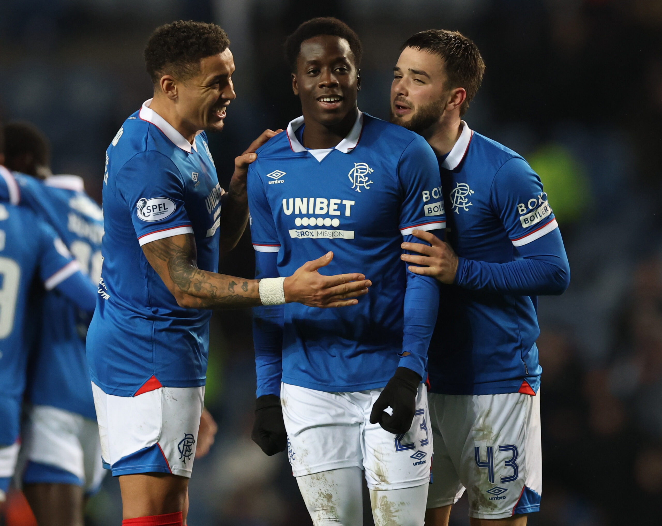 Rangers winger Gassama celebrates his goal against Dundee