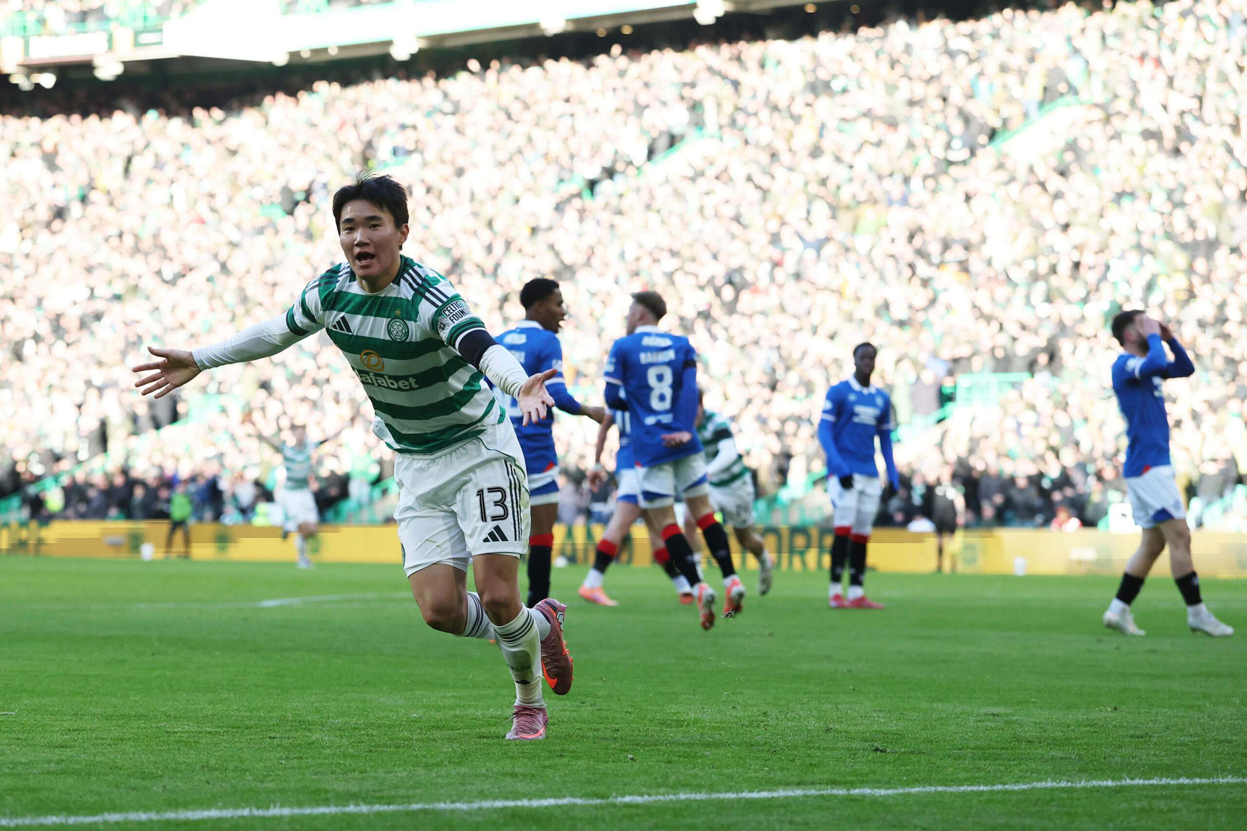 Celtic winger Yang celebrates his goal against Rangers