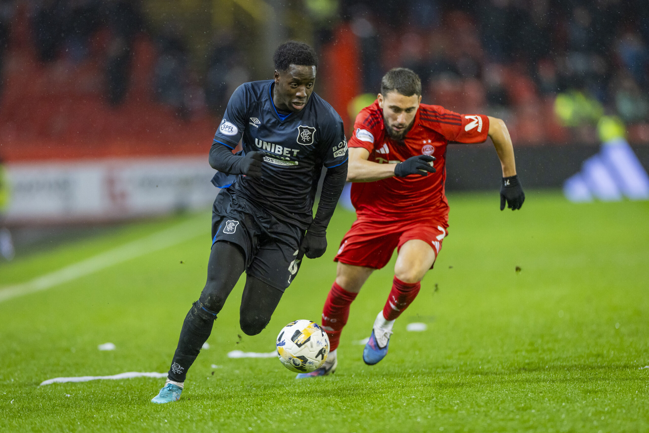 Rangers winger Gassama in action against Aberdeen