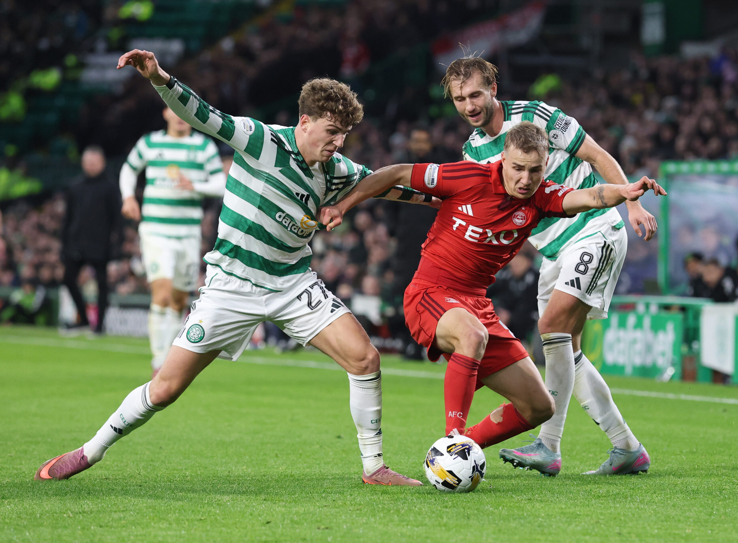 Celtic players Engels and Nygren in action against Aberdeen