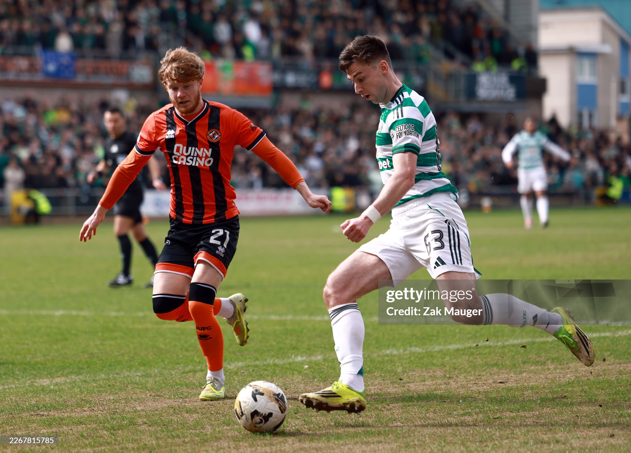 Celtic left-back Tierney in action against Dundee United