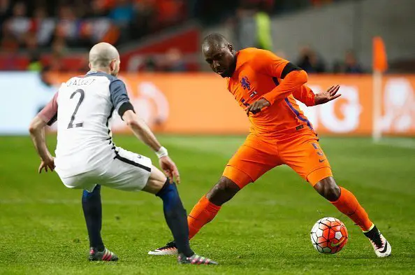 AMSTERDAM, NETHERLANDS - MARCH 25:  Jetro Willems of the Netherlands takes on Christophe Jallet of France during the International Friendly match between Netherlands and France at Amsterdam Arena on March 25, 2016 in Amsterdam, Netherlands.  (Photo by Dean Mouhtaropoulos/Getty Images)