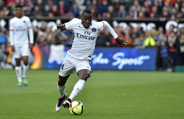 Paris Saint-Germain's French midfielder Blaise Matuidi runs with the ball during the French L1 football match Guingamp vs Paris SG at the Roudourou stadium in Guingamp, western France, on April 9, 2016.     AFP PHOTO / LOIC VENANCE / AFP / LOIC VENANCE        (Photo credit should read LOIC VENANCE/AFP/Getty Images)
