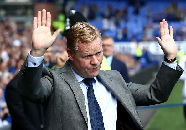 LIVERPOOL, ENGLAND - AUGUST 06:  Manager of Everton Ronald Koeman acknowledges the fans after being introduced during the pre-season friendly match between Everton and Espanyol at Goodison Park on August 6, 2016 in Liverpool, England.  (Photo by Jan Kruger/Getty Images)