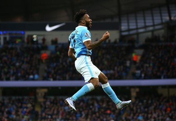 MANCHESTER, ENGLAND - DECEMBER 26:  Raheem Sterling of Manchester City celebrates after scoring the opening goal with a header during the Barclays Premier League match between Manchester City and Sunderland at the Etihad Stadium on December 26, 2015 in Manchester, England.  (Photo by Alex Livesey/Getty Images)