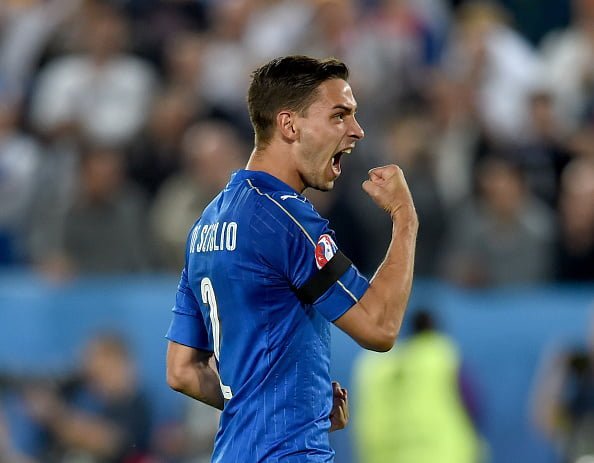 BORDEAUX, FRANCE - JULY 02:  Mattia De Sciglio of Italy celebrates after scoring the penalty shootout during the UEFA EURO 2016 quarter final match between Germany and Italy at Stade Matmut Atlantique on July 2, 2016 in Bordeaux, France.  (Photo by Claudio Villa/Getty Images)