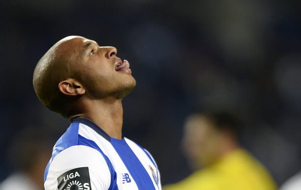 Porto's Algerian midfielder Yacine Brahimi looks skywards  during the Portuguese league football match FC Porto vs Uniao da Madeira at the Dragao stadium in Porto on March 12, 2016. / AFP / MIGUEL RIOPA        (Photo credit should read MIGUEL RIOPA/AFP/Getty Images)