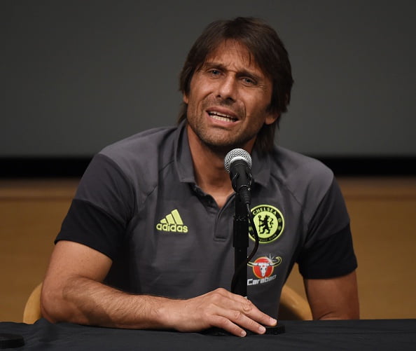 New Chelsea coach Antonio Conte speaks during a press conference before their International Champions Cup (ICC) game against Liverpool, at the UCLA Campus in Westwood, California on July 26, 2016.  
The two teams will meet at the Rose Bowl on July 27, 2016. / AFP / Mark Ralston        (Photo credit should read MARK RALSTON/AFP/Getty Images)