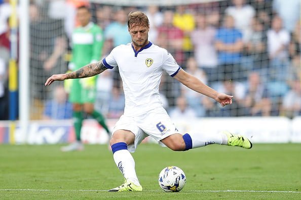 LEEDS, ENGLAND - AUGUST 22: Liam Cooper of Leeds United FC passses the ball during the Sky Bet Championship match between Leeds United and Sheffield Wednesday at Elland Road on August 22, 2015 in Leeds, England.  (Photo by Daniel Smith/Getty Images)