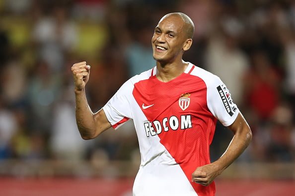 Monaco's Brazilian defender Fabinho celebrates after scoring a goal during the French Ligue 1 football match Monaco (ASM) versus Paris-Saint-Germain (PSG) on August 28, 2016 at the Louis II Stadium in Monaco.   / AFP / VALERY HACHE        (Photo credit should read VALERY HACHE/AFP/Getty Images)