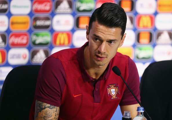 LYON, FRANCE - JULY 05:  In this handout image provided by UEFA, Jose Fonte of Portugal attends a press conference at Stade de Lyon on July 5, 2016 in Lyon, France.  (Photo by Handout/UEFA via Getty Images)