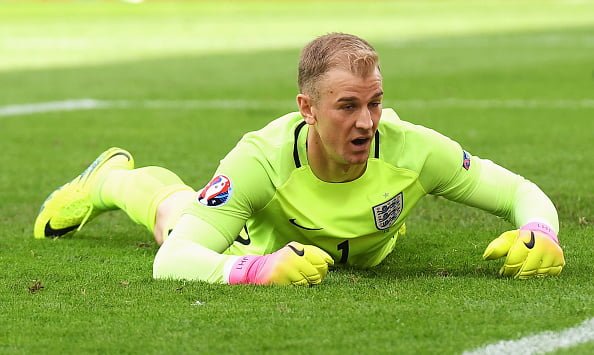LENS, FRANCE - JUNE 16:  Joe Hart of England dejected on the floor after conceding Wales first goal during the UEFA EURO 2016 Group B match between England and Wales at Stade Bollaert-Delelis on June 16, 2016 in Lens, France.  (Photo by Matthias Hangst/Getty Images)