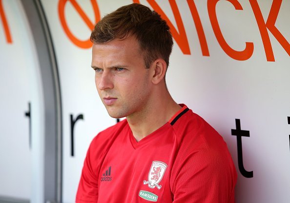 DONCASTER, ENGLAND - JULY 16:  new Middlesbrough signing, Jordan Rhodes, on the bench prior to the pre-season friendly match between Doncaster Rovers and Middlesbrough at Keepmoat Stadium on July 16, 2016 in Doncaster, England.  (Photo by Daniel Smith/Getty Images)