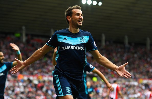 SUNDERLAND, ENGLAND - AUGUST 21:  Christian Stuani of Middlesbrough celebrates scoring the opening goal during the Premier League match between Sunderland and Middlesbrough at Stadium of Light on August 21, 2016 in Sunderland, England.  (Photo by Stu Forster/Getty Images )