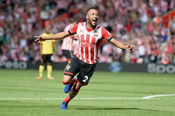SOUTHAMPTON, ENGLAND - AUGUST 13: Nathan Redmond of Southampton celebrates scoring his sides first goal during the Premier League match between Southampton and Watford at St Mary's Stadium on August 13, 2016 in Southampton, England.  (Photo by Tom Dulat/Getty Images)