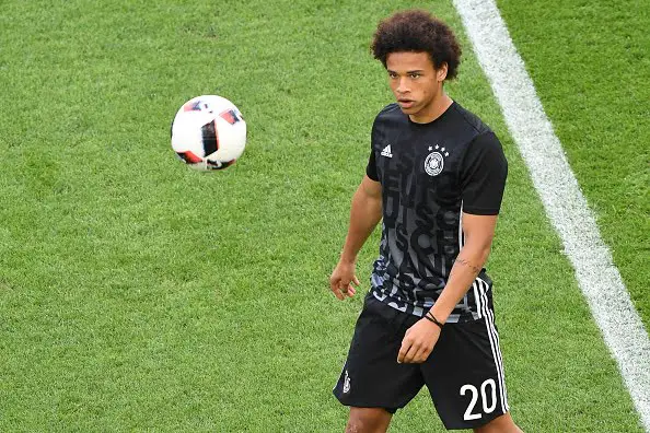 Germany's midfielder Leroy Sane warms up before the Euro 2016 quarter-final football match between Germany and Italy at the Matmut Atlantique stadium in Bordeaux on July 2, 2016.
 / AFP / MEHDI FEDOUACH        (Photo credit should read MEHDI FEDOUACH/AFP/Getty Images)