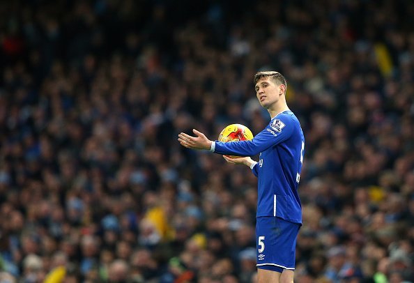 MANCHESTER, ENGLAND - JANUARY 27:  John Stones of Everton takes a throw in during the Capital One Cup Semi Final Second Leg match between Manchester City and Everton at Etihad Stadium on January 27, 2016 in Manchester, England.  (Photo by Alex Livesey/Getty Images)
