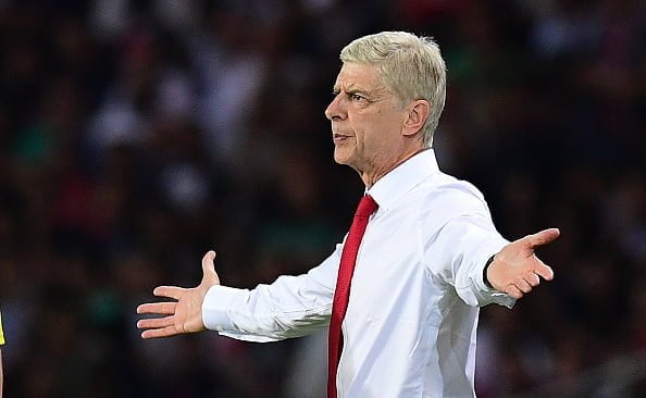 Arsenal's French manager Arsene Wenger gestures during the UEFA Champions League Group A football match between Paris-Saint-Germain vs Arsenal FC, on September 13, 2016 at the Parc des Princes stadium in Paris.  / AFP / FRANCK FIFE        (Photo credit should read FRANCK FIFE/AFP/Getty Images)