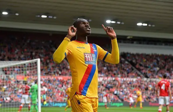 MIDDLESBROUGH, ENGLAND - SEPTEMBER 10: Christian Benteke of Crystal Palace celebrates scoring a goal early in the first half during the Premier League match between Middlesbrough FC and Crystal Palace FC at Riverside Stadium on September 10, 2016 in Middlesbrough, England. (Photo by Mark Runnacles/Getty Images) *** Local Caption **** Christian Benteke