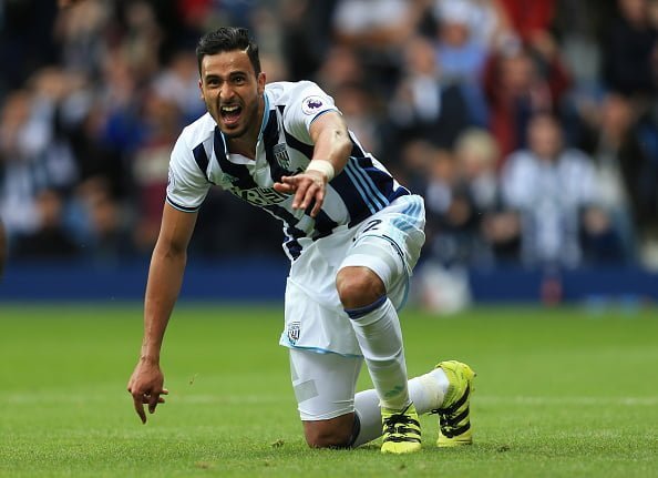 WEST BROMWICH, ENGLAND - SEPTEMBER 17:  Nacer Chadli of West Bromwich Albion celebrates scoring his sides first goal during the Premier League match between West Bromwich Albion and West Ham United at The Hawthorns on September 17, 2016 in West Bromwich, England.  (Photo by Stephen Pond/Getty Images)