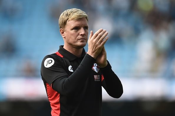 Bournemouth's English manager Eddie Howe applauds at the end of the English Premier League football match between Manchester City and Bournemouth at the Etihad Stadium in Manchester, north west England, on September 17, 2016. / AFP / OLI SCARFF / RESTRICTED TO EDITORIAL USE. No use with unauthorized audio, video, data, fixture lists, club/league logos or 'live' services. Online in-match use limited to 75 images, no video emulation. No use in betting, games or single club/league/player publications.  /         (Photo credit should read OLI SCARFF/AFP/Getty Images)