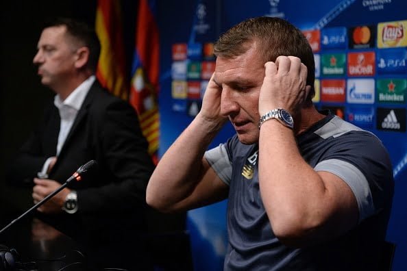 Celtic's coach Brendan Rodgers attends a press conference prior to a training session at the Camp Nou stadium in Barcelona on September 12, 2016, on the eve of their UEFA Champions League Group C football match against FC Barcelona.  / AFP / JOSEP LAGO        (Photo credit should read JOSEP LAGO/AFP/Getty Images)