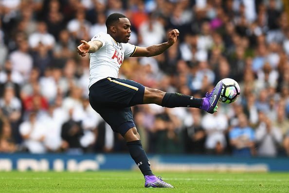 LONDON, ENGLAND - AUGUST 20: Danny Rose of Tottenham Hotspur shoots during the Premier League match between Tottenham Hotspur and Crystal Palace at White Hart Lane on August 20, 2016 in London, England.  (Photo by Mike Hewitt/Getty Images)