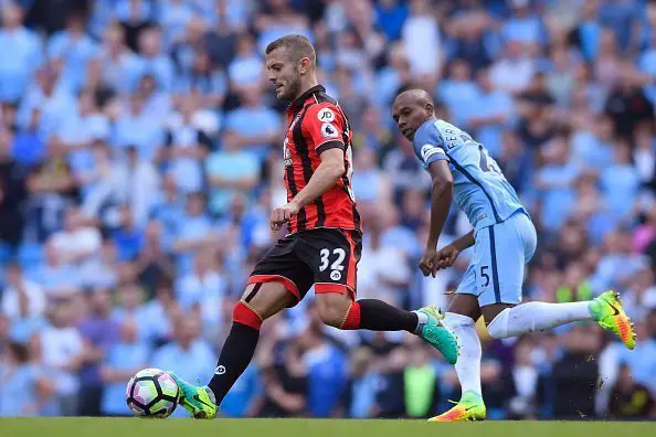 MANCHESTER, ENGLAND - SEPTEMBER 17: Jack Wilshere of AFC Bournemouth in action during the Premier League match between Manchester City and AFC Bournemouth at the Etihad Stadium on September 17, 2016 in Manchester, England.  (Photo by Stu Forster/Getty Images)