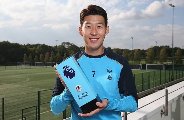 ENFIELD, ENGLAND - OCTOBER 13:  Son Heung-min poses for a portrait after being named Premier League Player Of The Month at Tottenham Hotspur Training Center on October 13, 2016 in Enfield, England.  (Photo by Alex Morton/Getty Images for the Premier League)