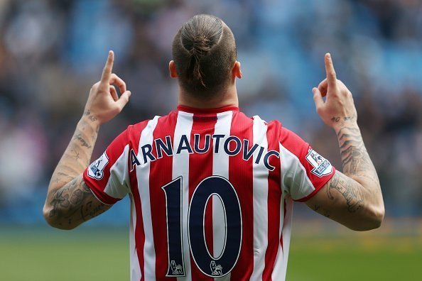 MANCHESTER, ENGLAND - APRIL 23: Marko Arnautovic of Stoke City undergoes his pre-match ritual during the Barclays Premier League match between Manchester City and Stoke City at Etihad Stadium on April 23, 2016 in Manchester, United Kingdom.  (Photo by Chris Brunskill/Getty Images)
