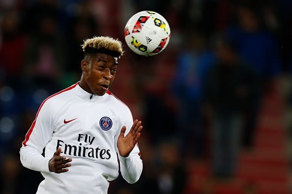 Paris Saint-Germain's French defender Presnel Kimpembe warms up before the French L1 football match between Caen (SMC) and Paris Saint-Germain (PSG), on September 16, 2016, at the Michel d'Ornano stadium in Caen, northwestern France. / AFP / CHARLY TRIBALLEAU        (Photo credit should read CHARLY TRIBALLEAU/AFP/Getty Images)