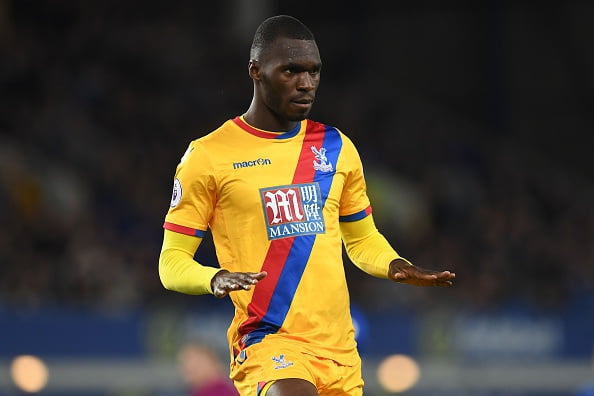Crystal Palace's Zaire-born Belgian striker Christian Benteke celebrates scoring his team's first goal during the English Premier League football match between Everton and Crystal Palace at Goodison Park in Liverpool, north west England on September 30, 2016. / AFP / PAUL ELLIS / RESTRICTED TO EDITORIAL USE. No use with unauthorized audio, video, data, fixture lists, club/league logos or 'live' services. Online in-match use limited to 75 images, no video emulation. No use in betting, games or single club/league/player publications.  /         (Photo credit should read PAUL ELLIS/AFP/Getty Images)
