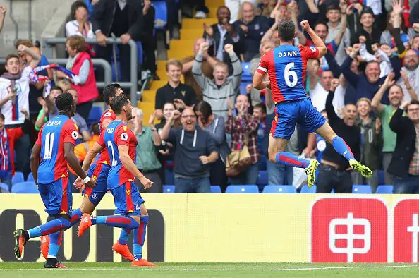 LONDON, ENGLAND - SEPTEMBER 18:  Scott Dann of Crystal Palace celebrates scoring his sides second goal during the Premier League match between Crystal Palace and Stoke City at Selhurst Park on September 18, 2016 in London, England.  (Photo by Warren Little/Getty Images)
